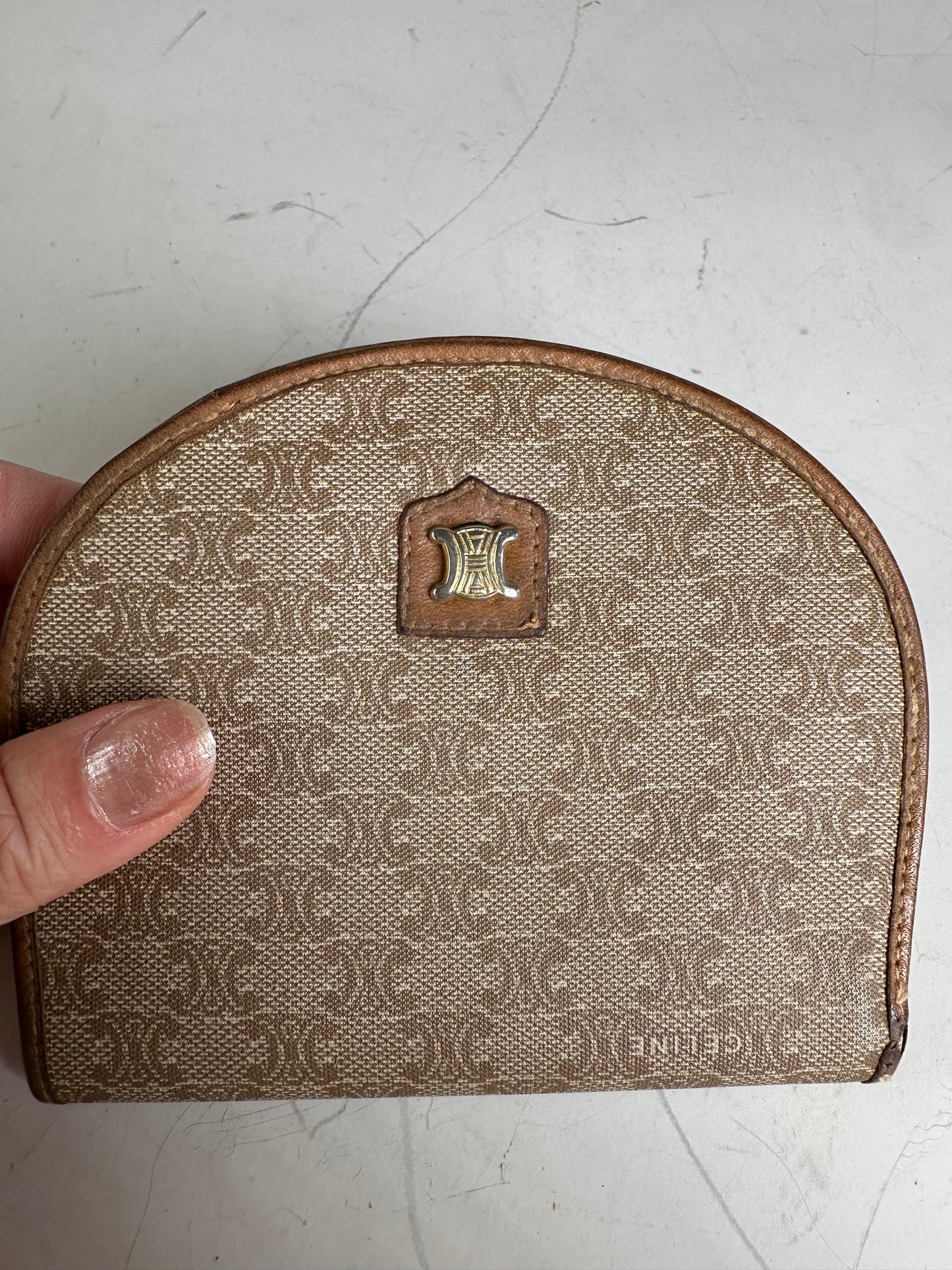 Vintage Celine Canvas Leather Trim Wallet Beige Brown