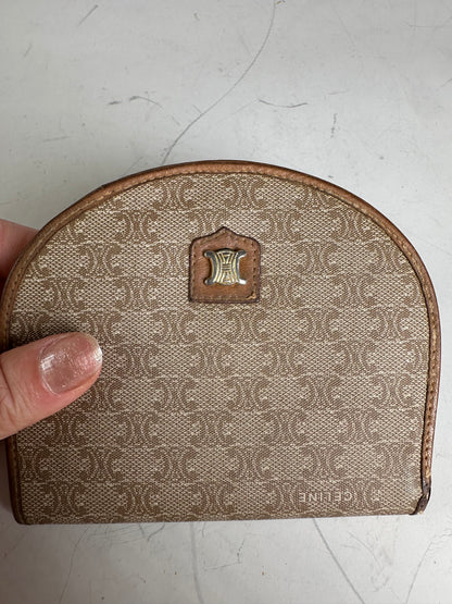 Vintage Celine Canvas Leather Trim Wallet Beige Brown