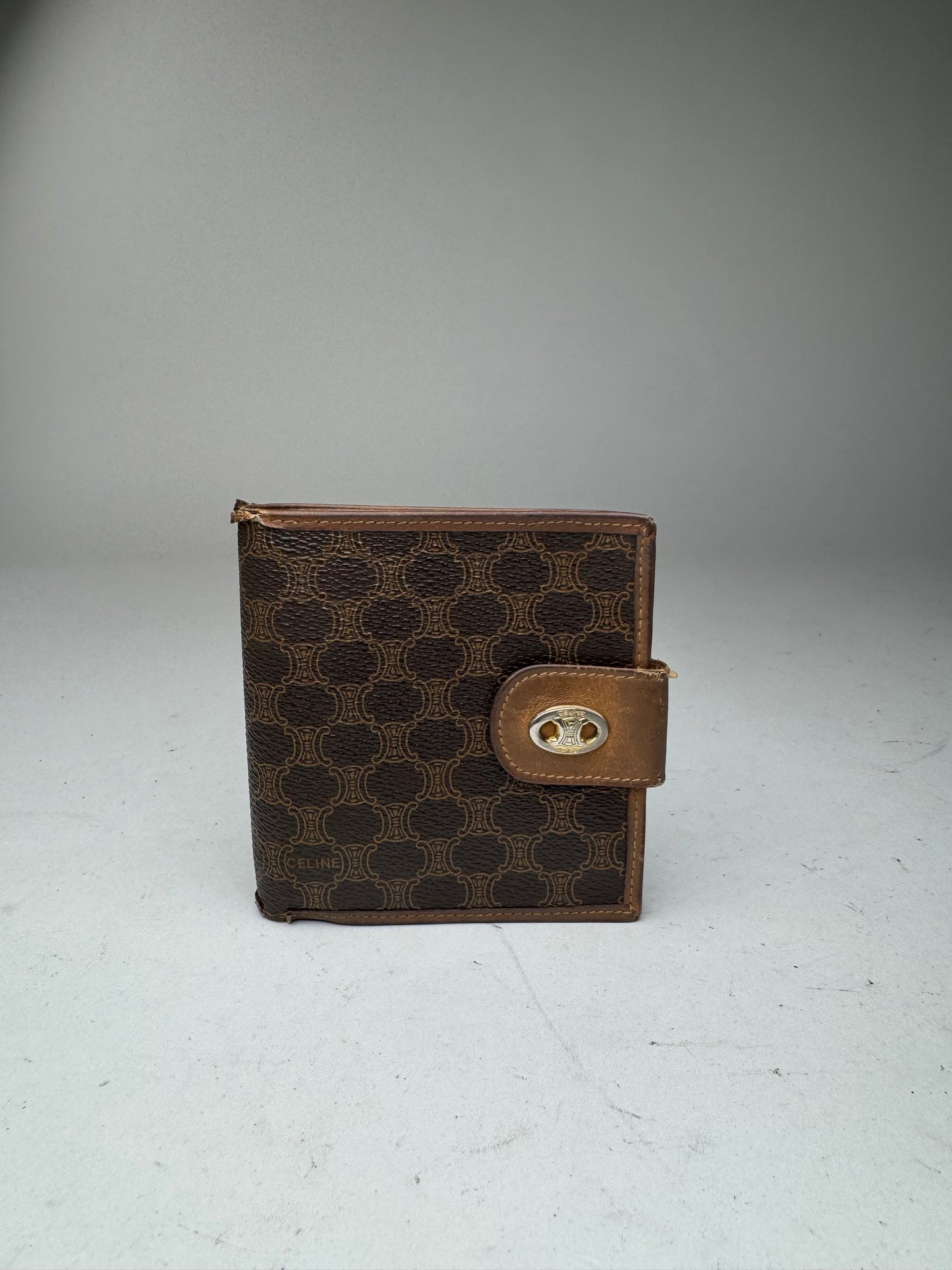 Vintage Celine Triomphe Monogram leather wallet brown