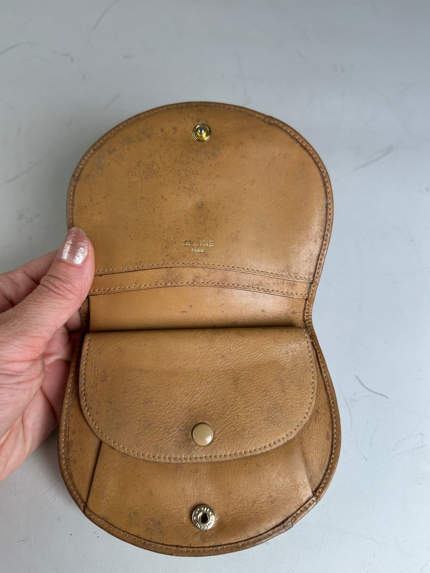 Vintage Celine Canvas Leather Trim Wallet Beige Brown