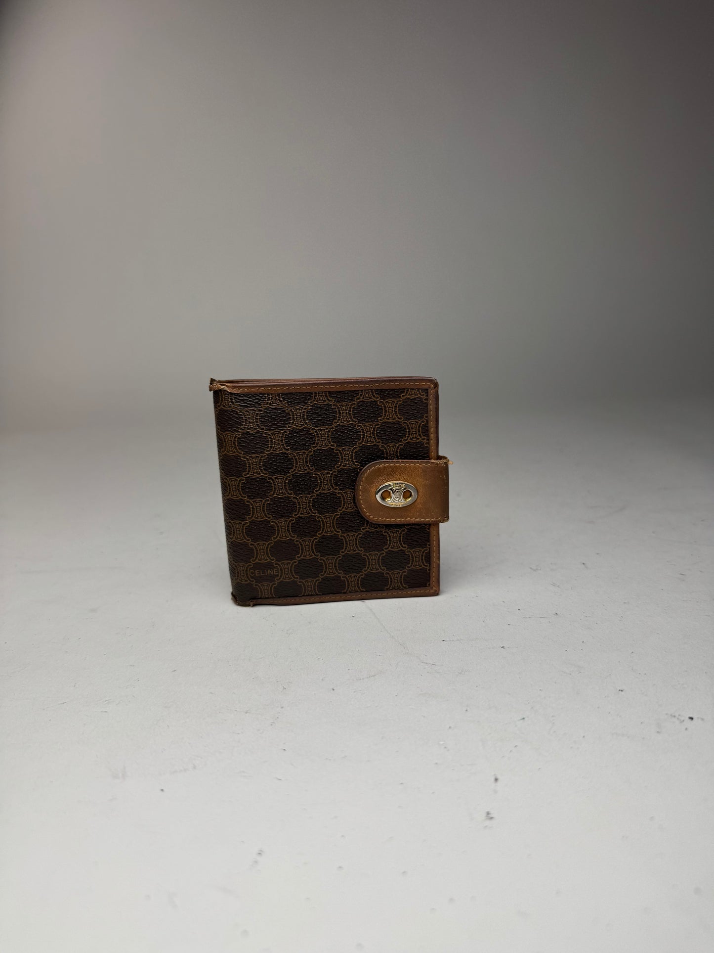 Vintage Celine Triomphe Monogram leather wallet brown