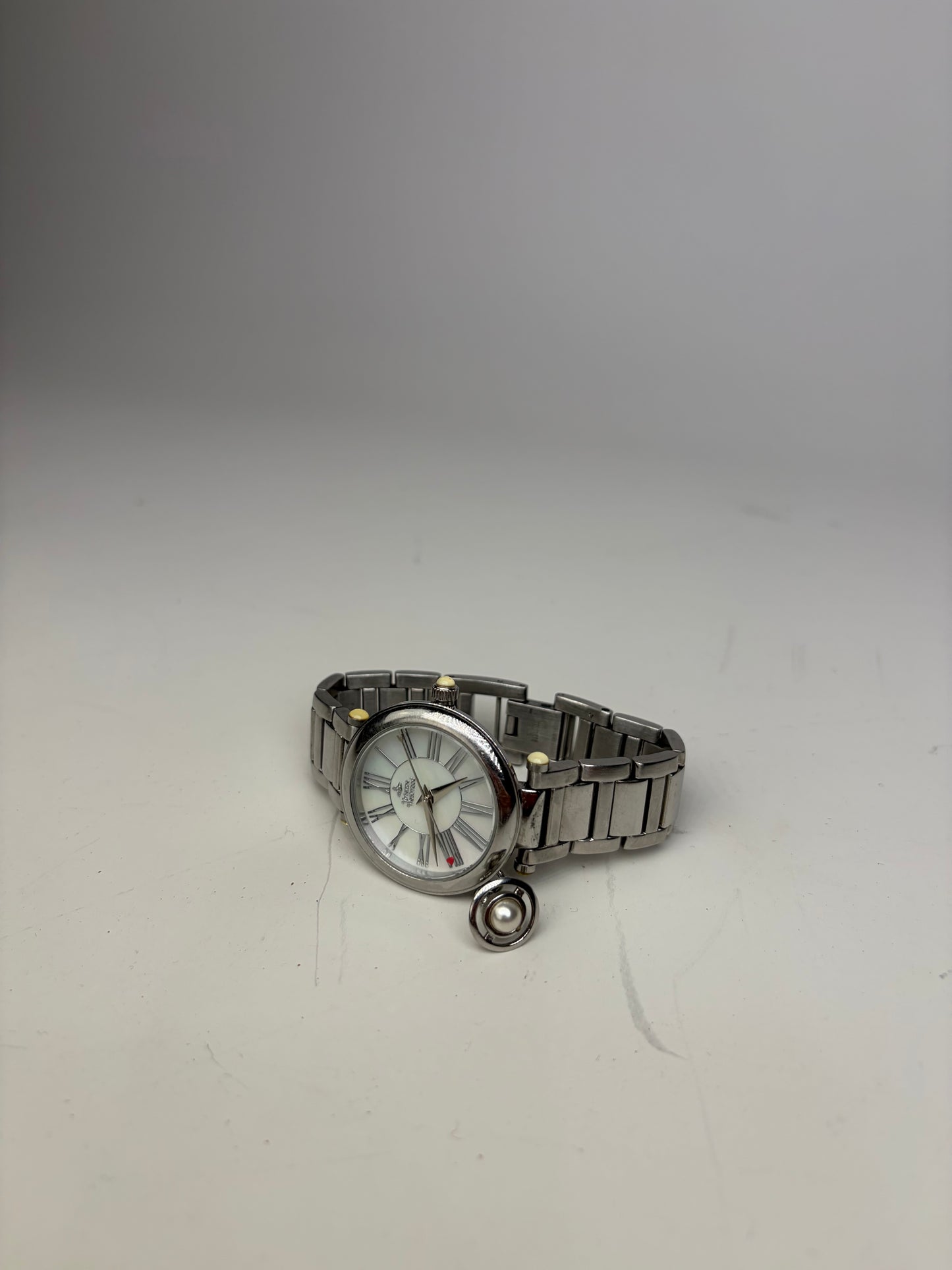 Vintage Vivienne Westwood Stainless Steel Ceramic Bracelet Watch Silver White