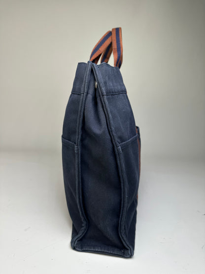 Vintage Hermes Canvas Tote Bag Navy Rust Silver