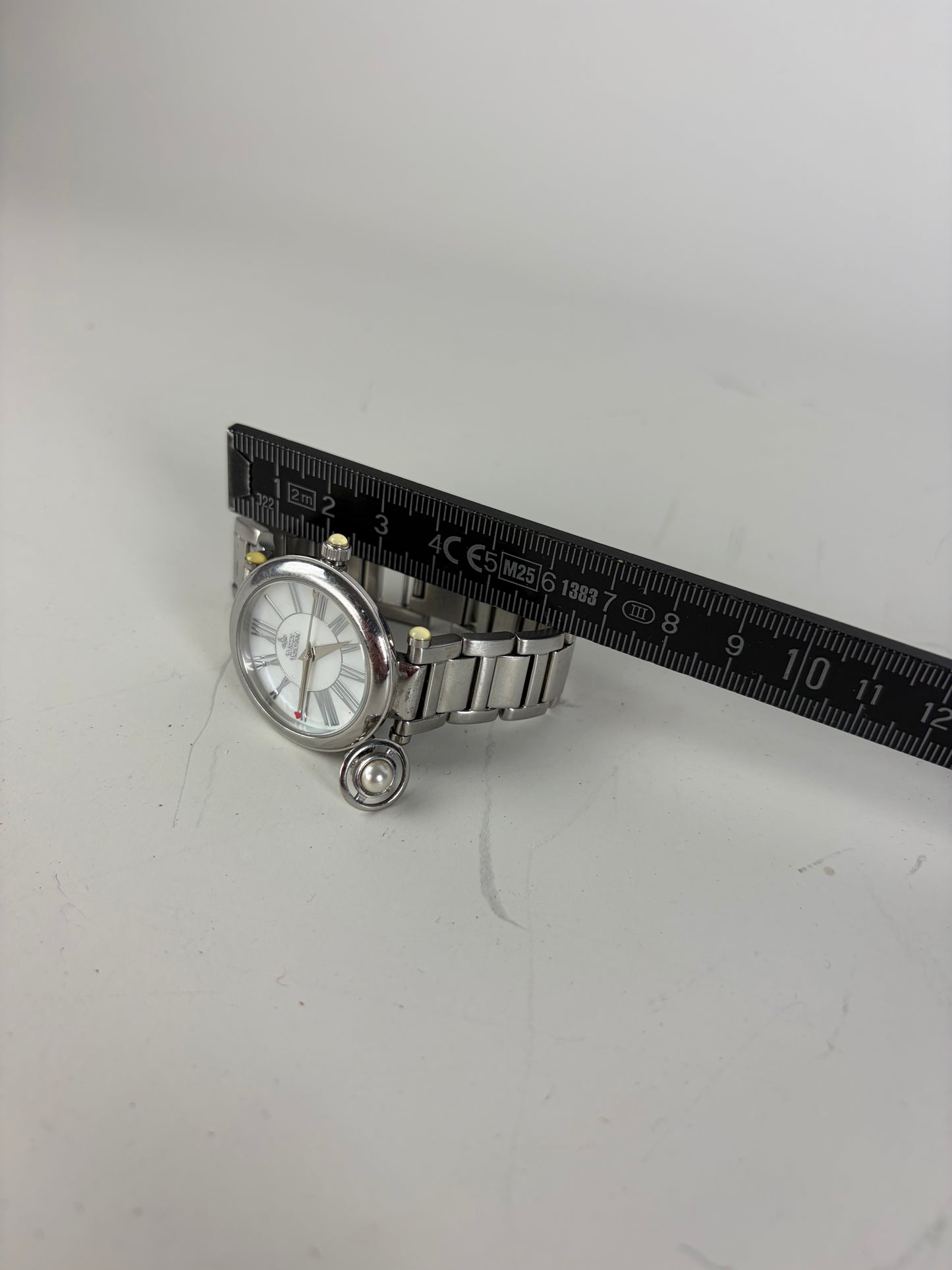Vintage Vivienne Westwood Stainless Steel Ceramic Bracelet Watch Silver White
