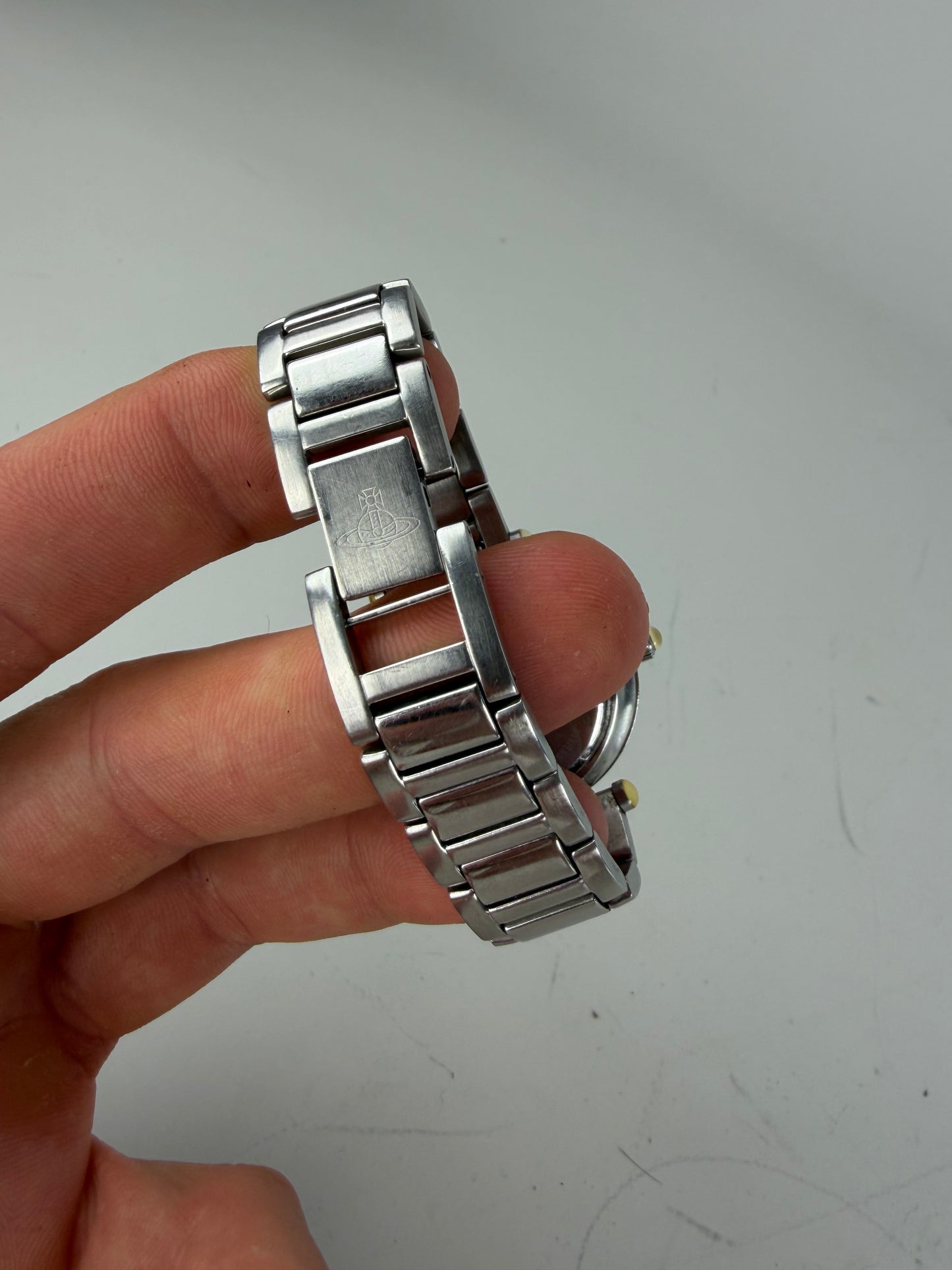 Vintage Vivienne Westwood Stainless Steel Ceramic Bracelet Watch Silver White