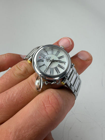 Vintage Vivienne Westwood Stainless Steel Ceramic Bracelet Watch Silver White