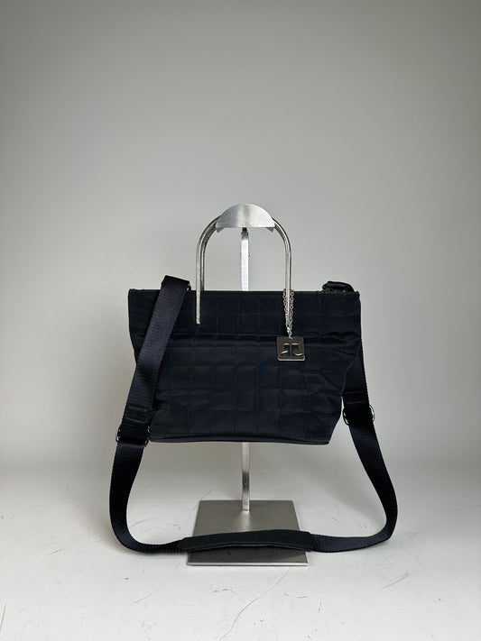 Vintage Courreges Chain Shoulder Bag Black Nylon Silver