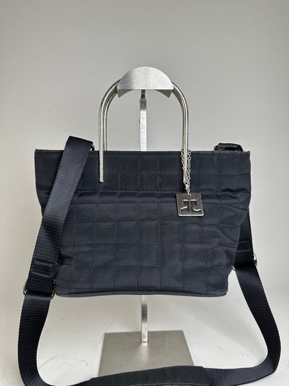 Vintage Courreges Chain Shoulder Bag Black Nylon Silver