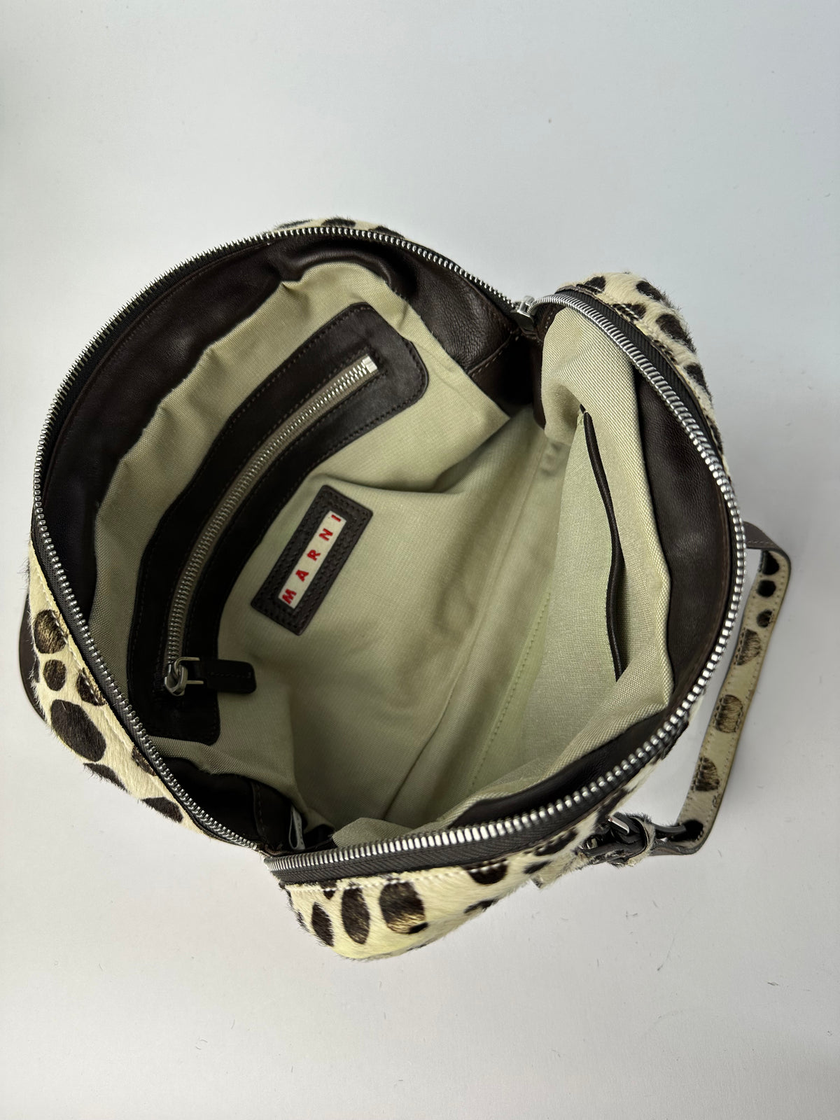 Vintage Marni Structured Hair-On-Hide Top-Handle Bag Cream Black