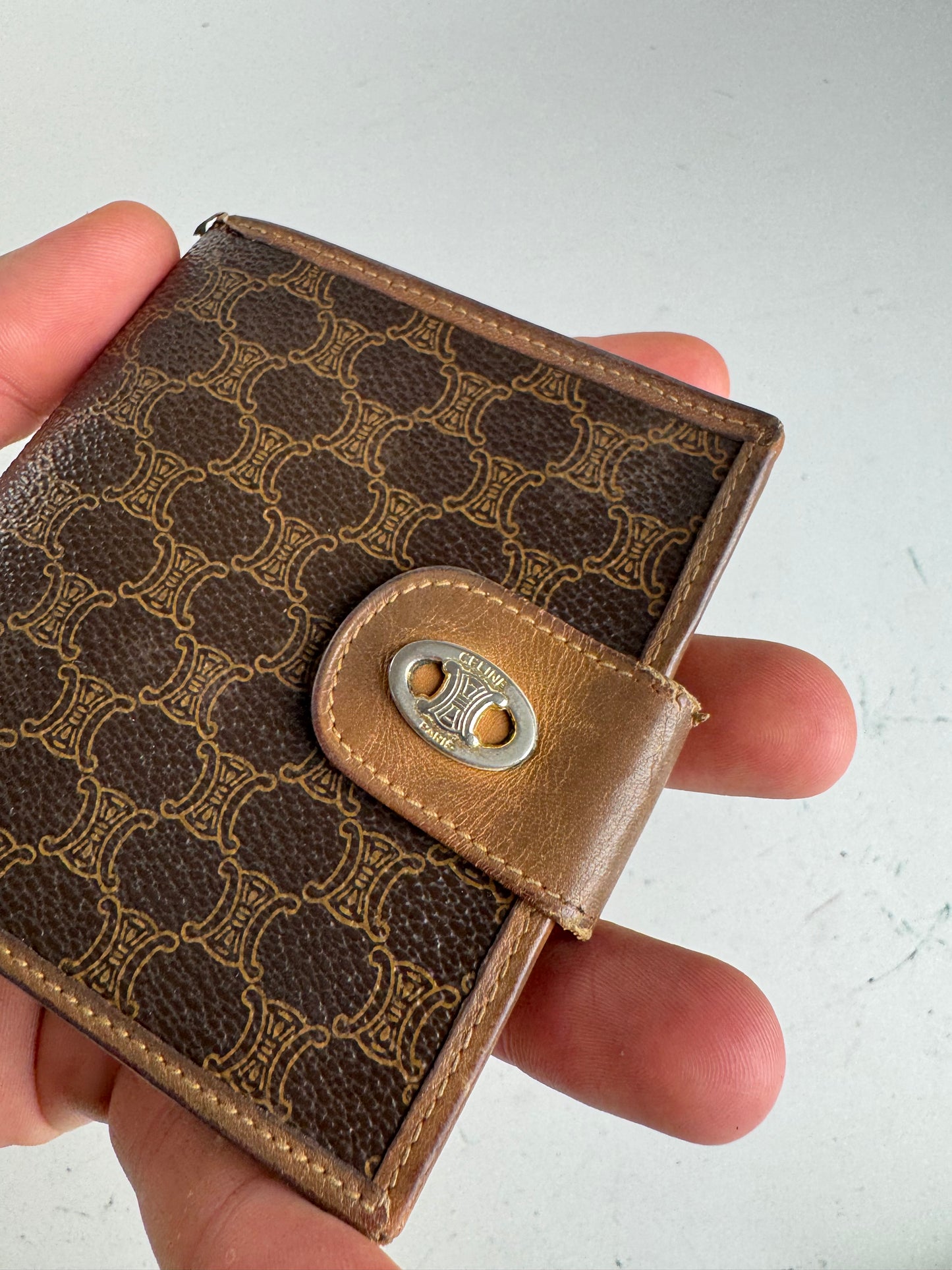 Vintage Celine Triomphe Monogram leather wallet brown