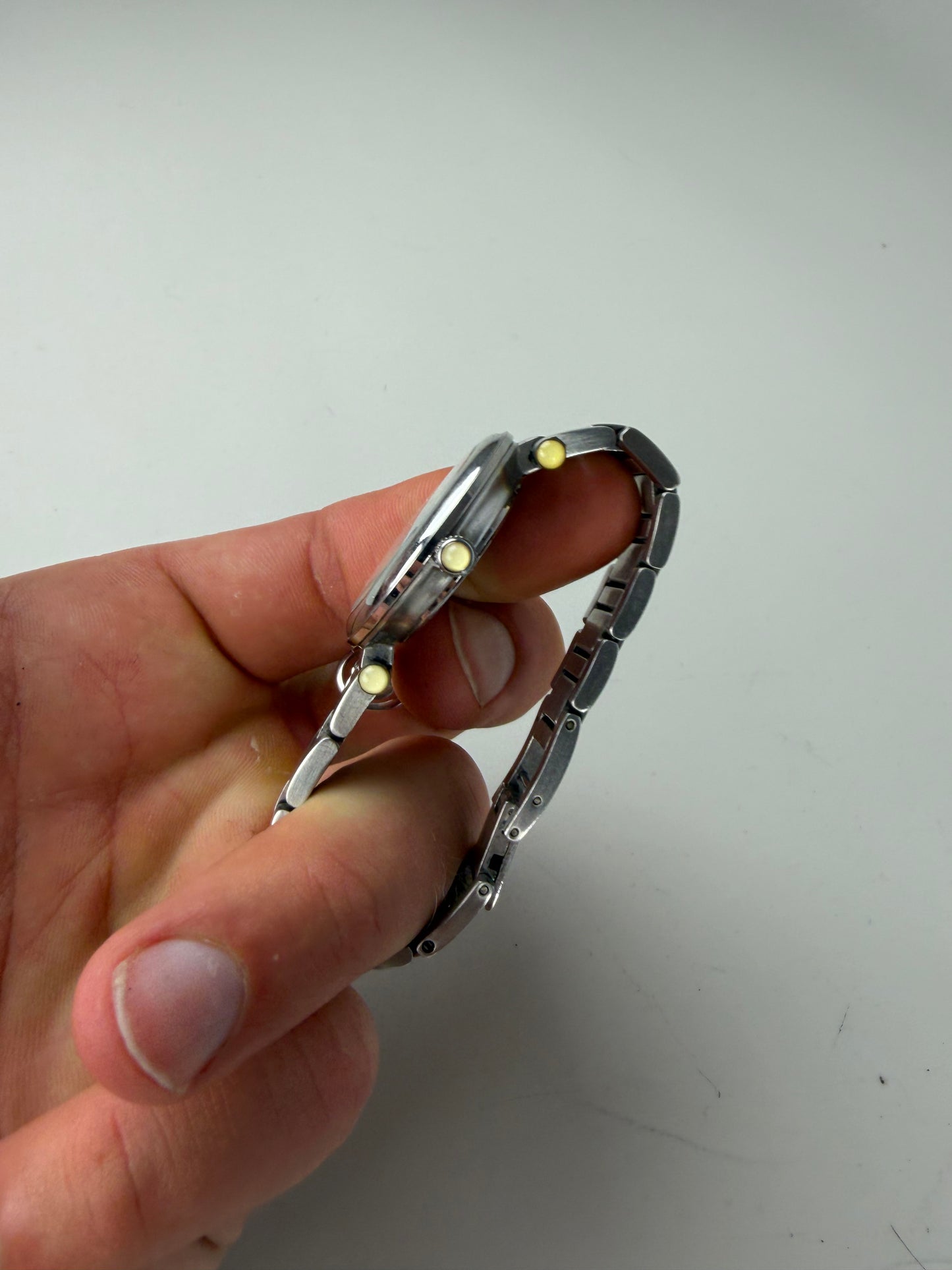 Vintage Vivienne Westwood Stainless Steel Ceramic Bracelet Watch Silver White