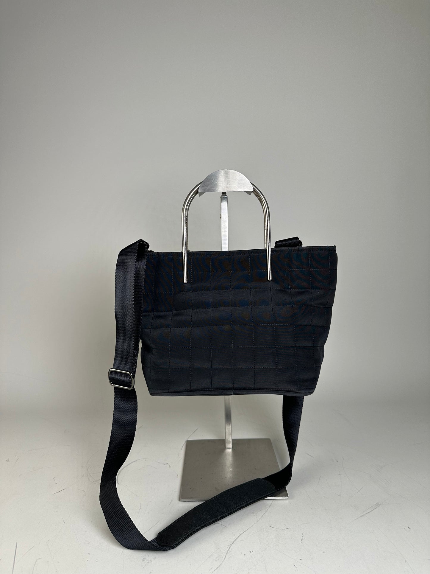 Vintage Courreges Chain Shoulder Bag Black Nylon Silver
