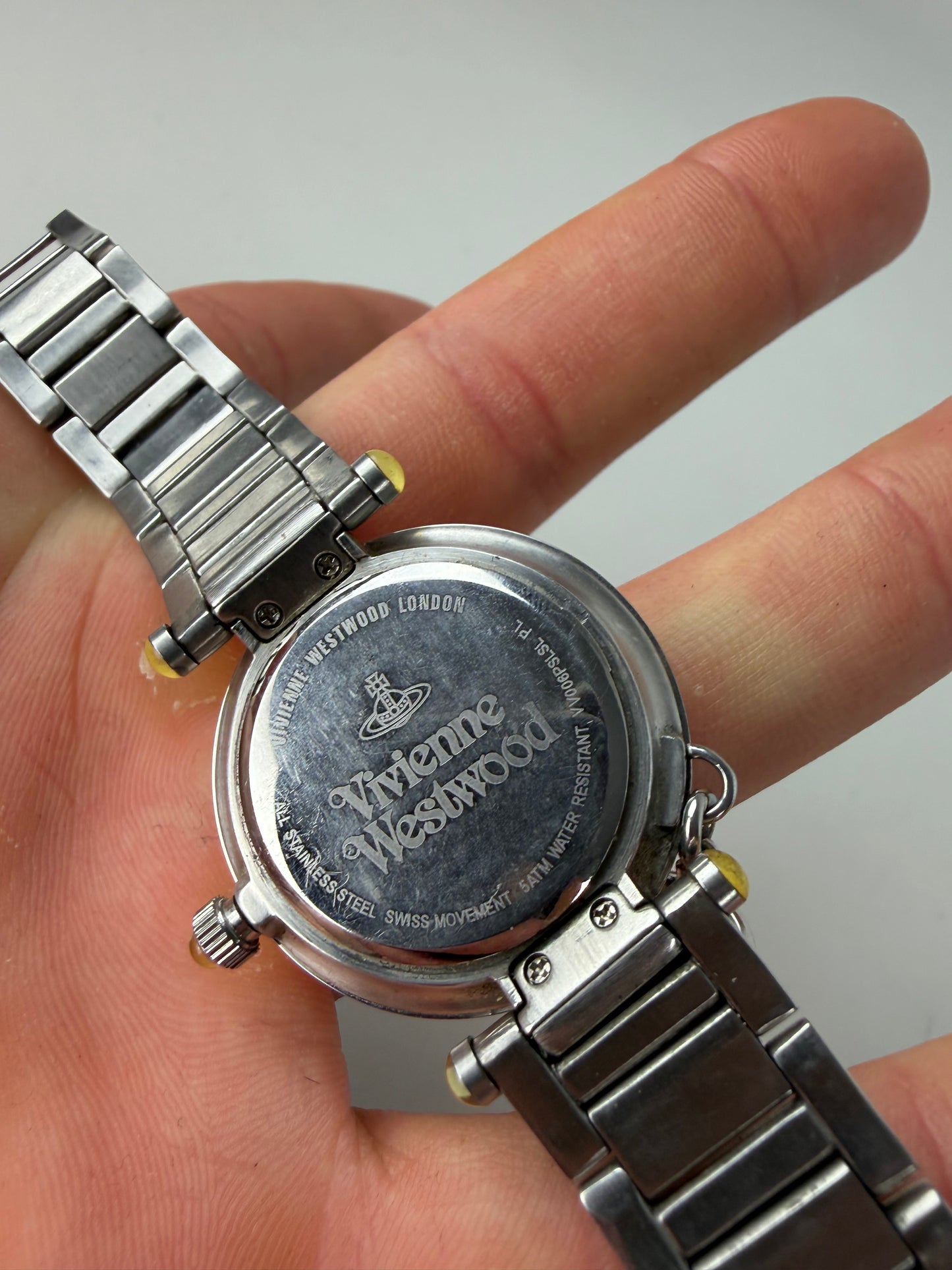 Vintage Vivienne Westwood Stainless Steel Ceramic Bracelet Watch Silver White