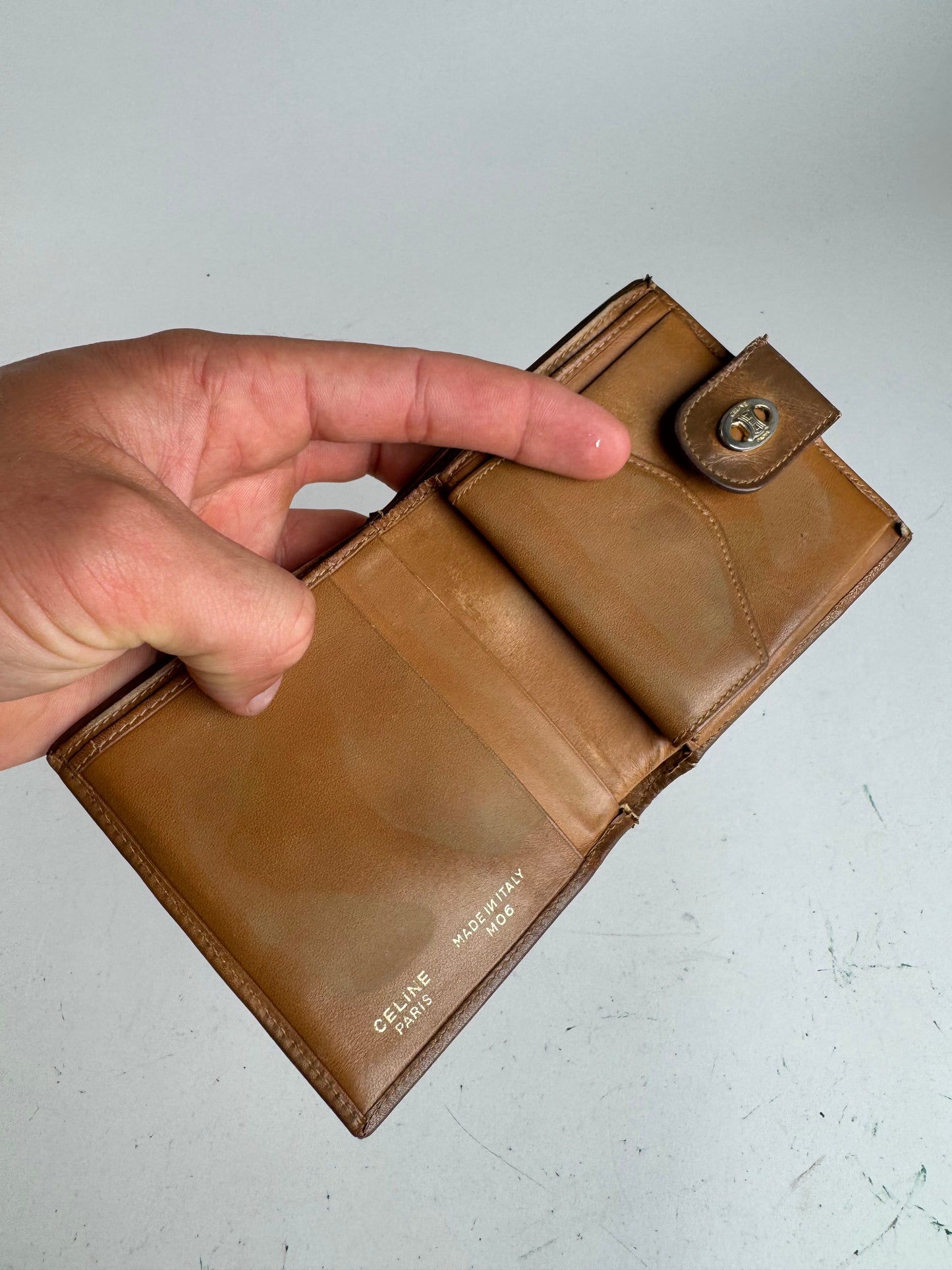 Vintage Celine Triomphe Monogram leather wallet brown