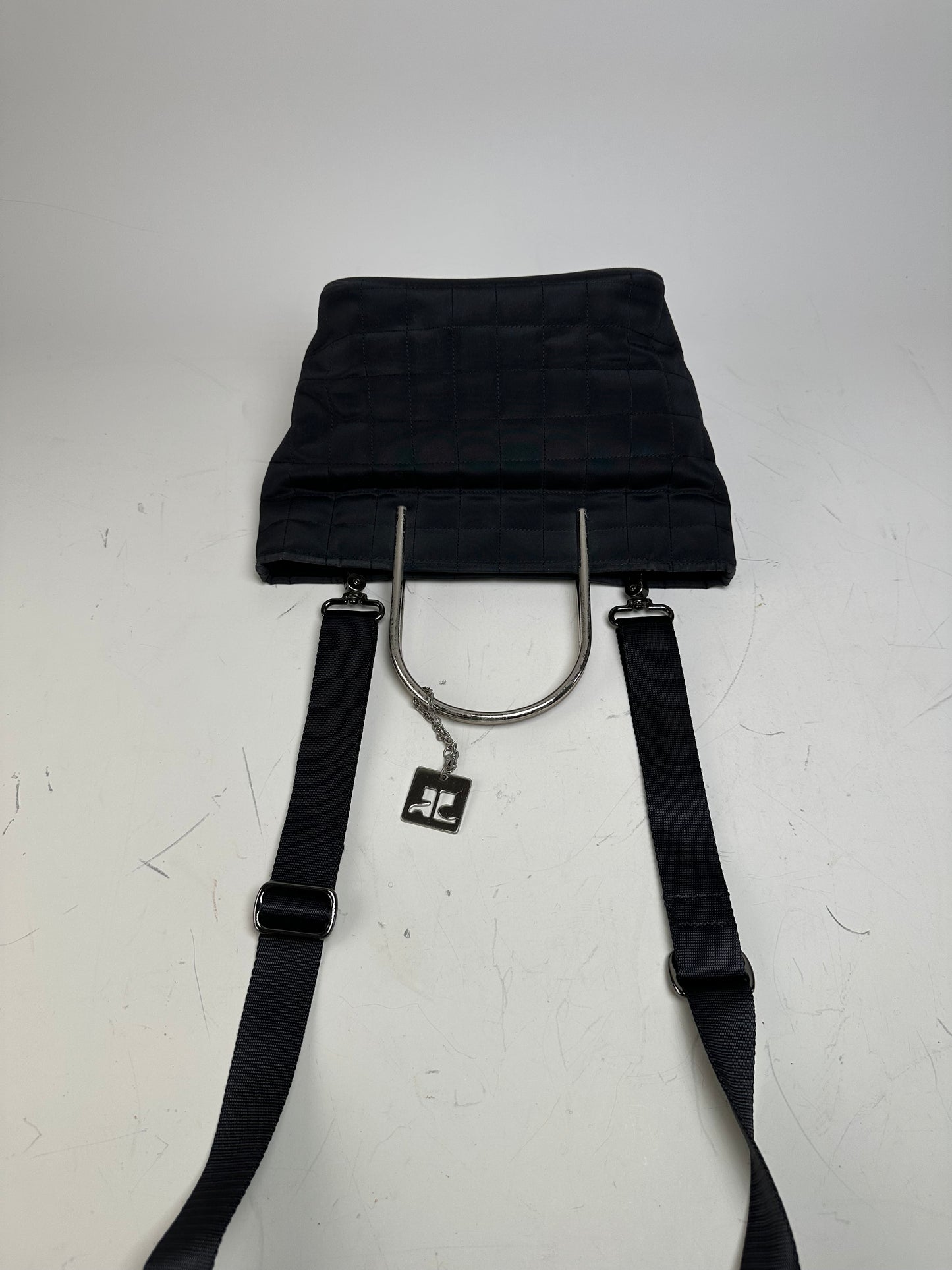 Vintage Courreges Chain Shoulder Bag Black Nylon Silver