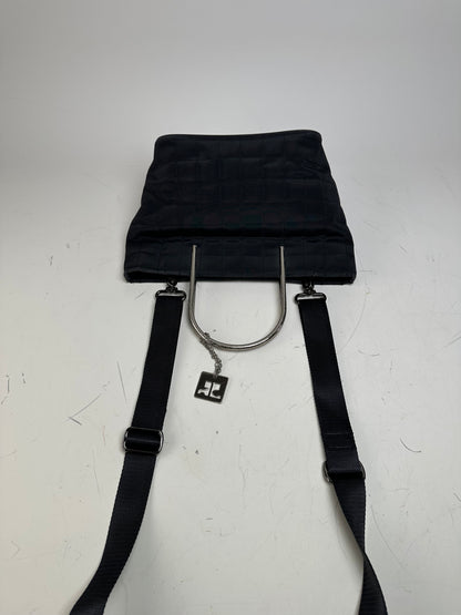Vintage Courreges Chain Shoulder Bag Black Nylon Silver