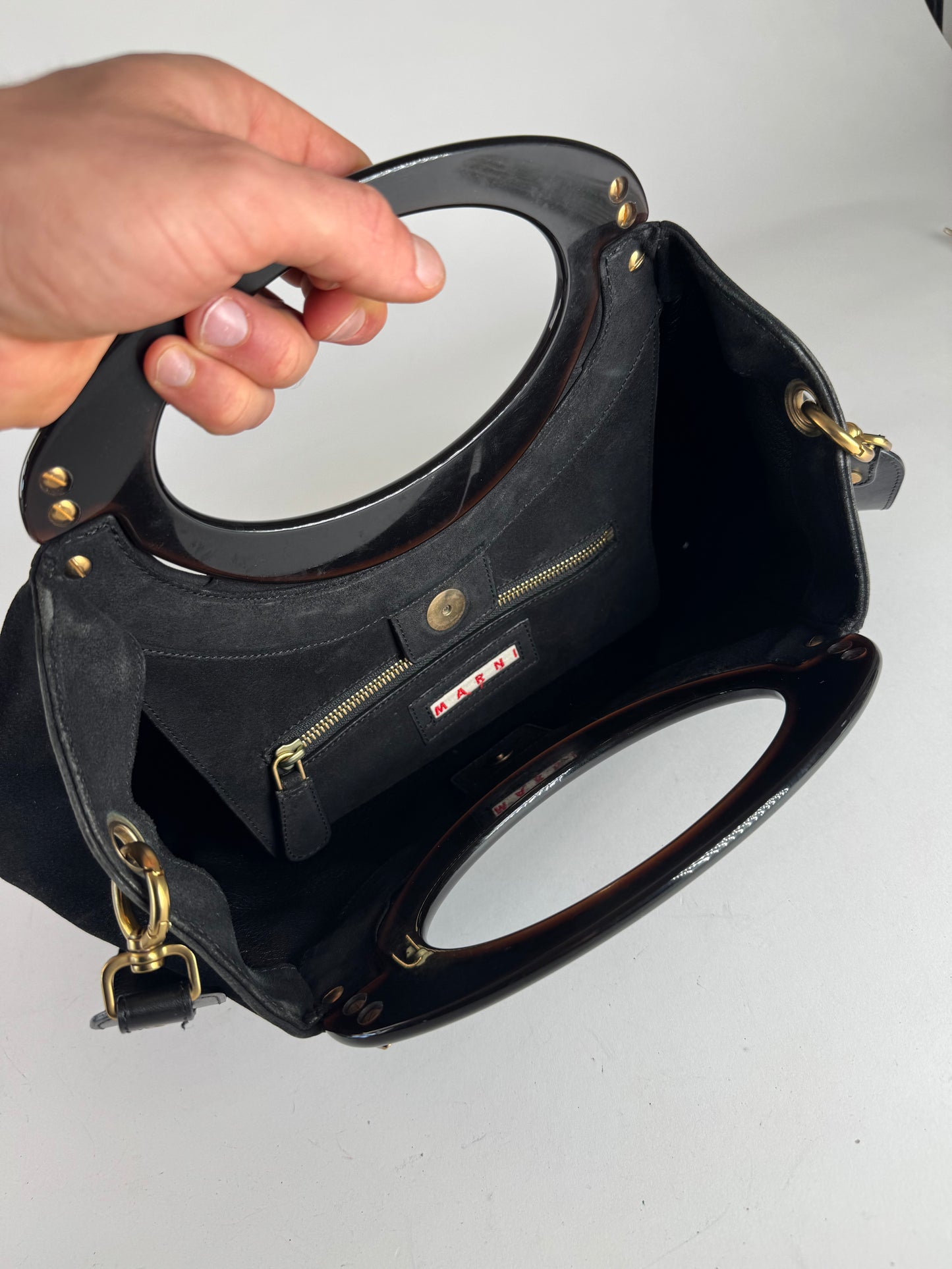 Vintage Marni 2Way Suede Leather Bag Black