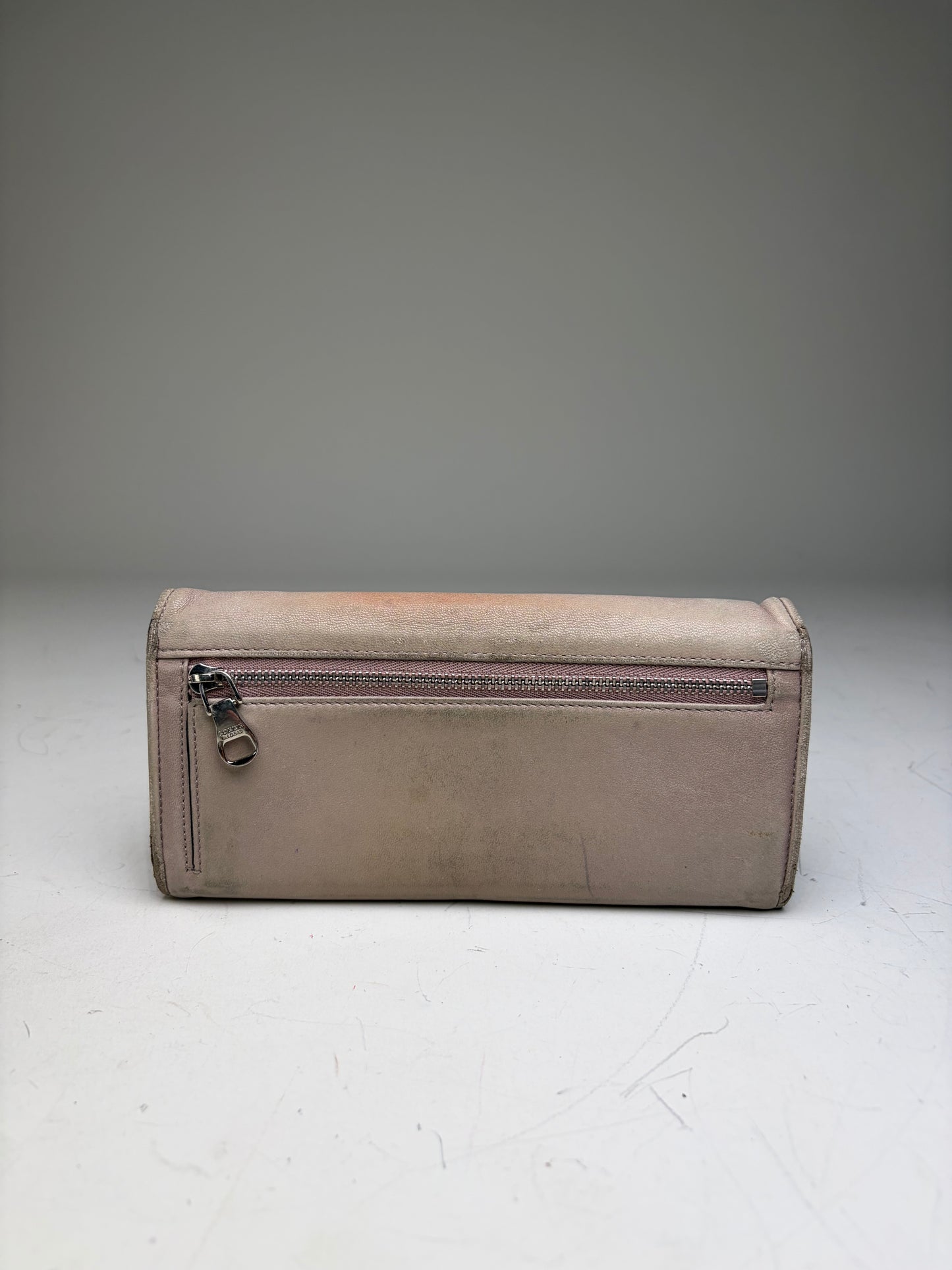 Vintage Loewe Leather Long Wallet Beige Brown Silver