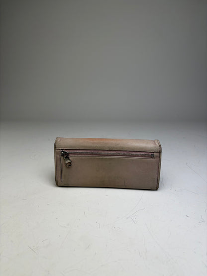 Vintage Loewe Leather Long Wallet Beige Brown Silver