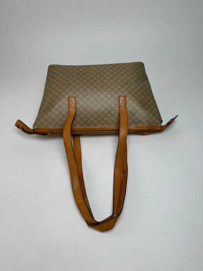 Vintage Celine Paris Monogram Leather Handbag Beige Brown