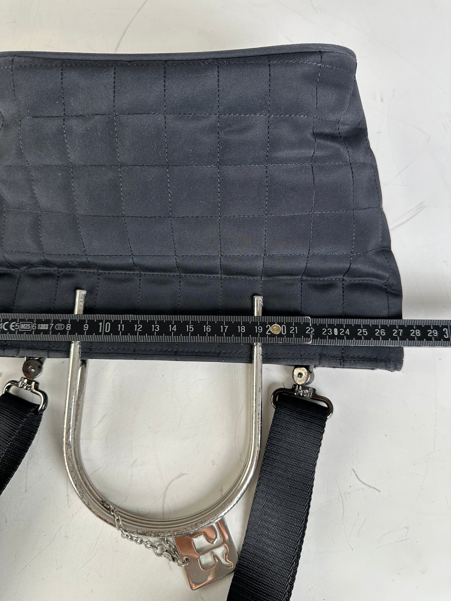 Vintage Courreges Chain Shoulder Bag Black Nylon Silver