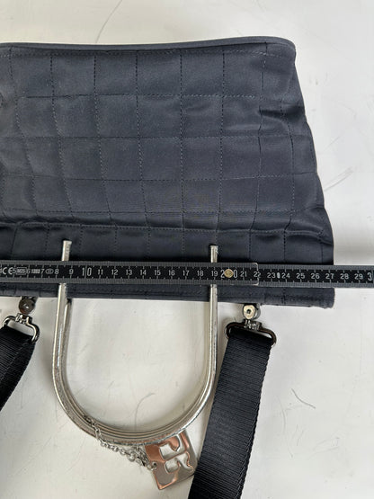 Vintage Courreges Chain Shoulder Bag Black Nylon Silver