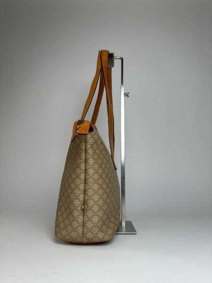 Vintage Celine Paris Monogram Leather Handbag Beige Brown