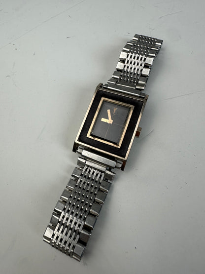 Vintage Saint Laurent Stainless Steel Wristwatch Black Silver