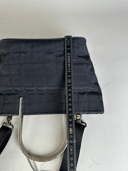 Vintage Courreges Chain Shoulder Bag Black Nylon Silver