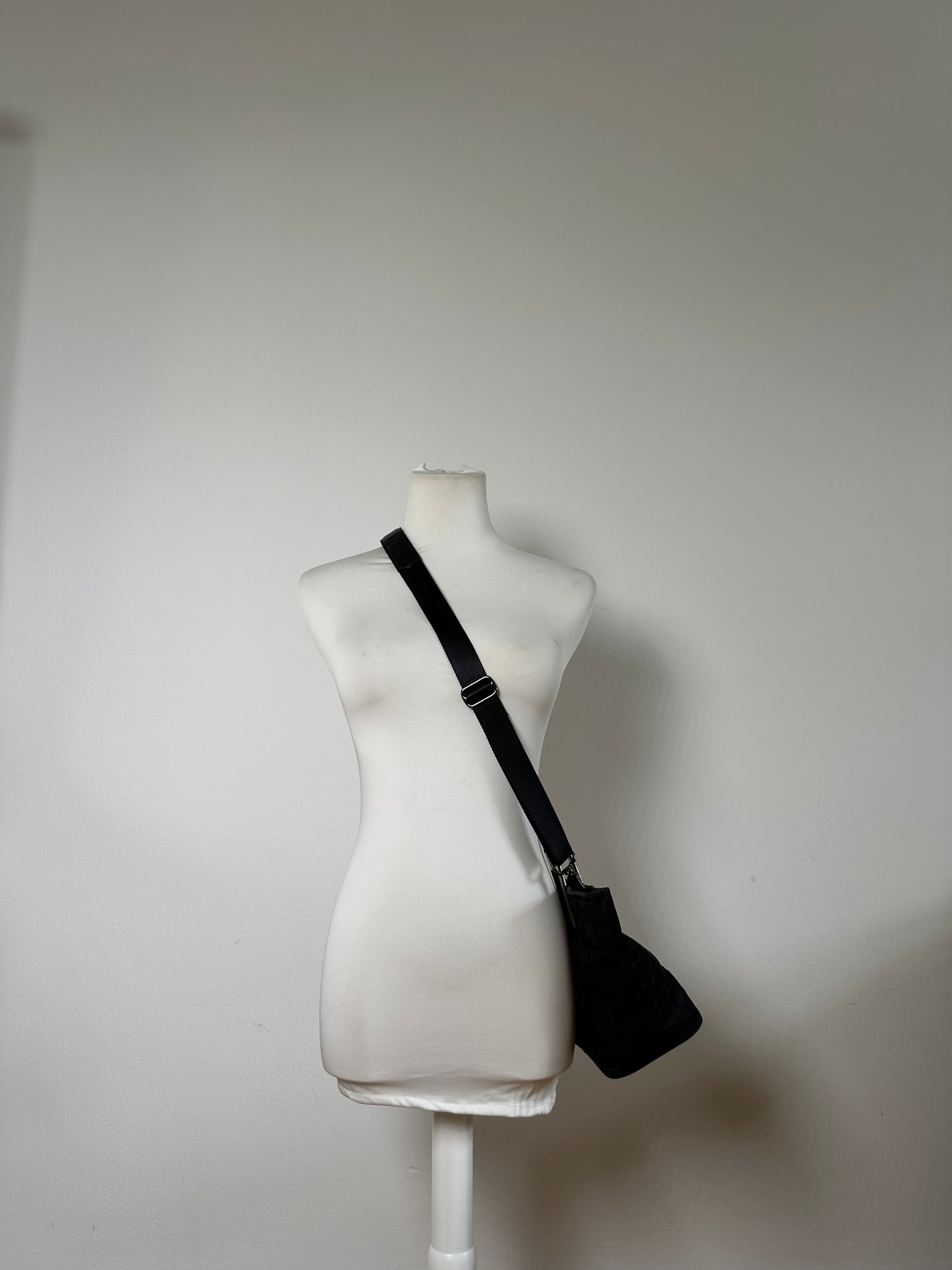 Vintage Courreges Chain Shoulder Bag Black Nylon Silver