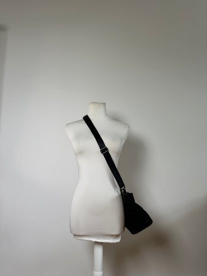 Vintage Courreges Chain Shoulder Bag Black Nylon Silver