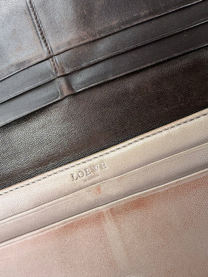 Vintage Loewe Leather Long Wallet Beige Brown Silver