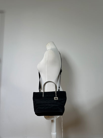 Vintage Courreges Chain Shoulder Bag Black Nylon Silver