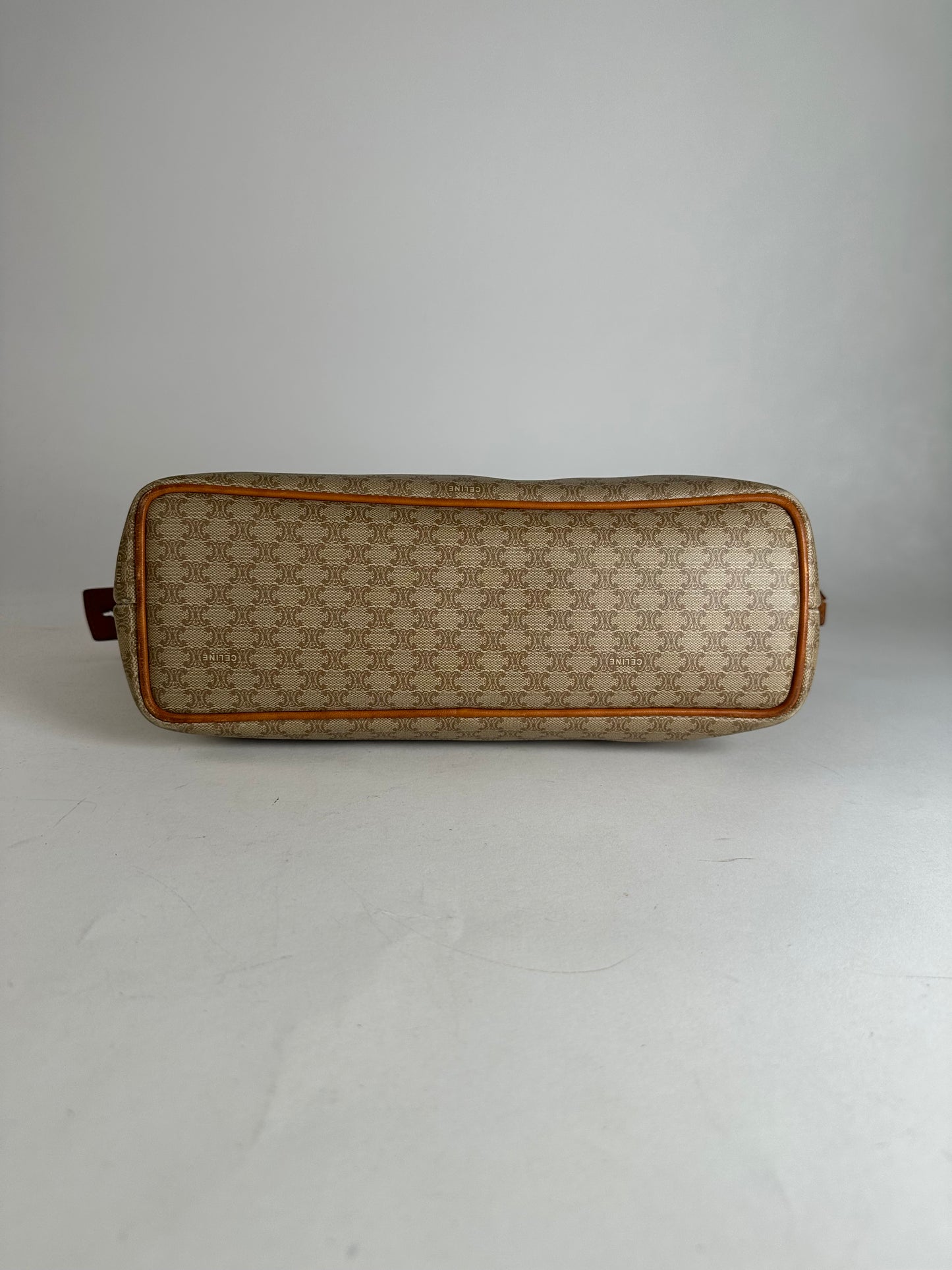 Vintage Celine Paris Monogram Leather Handbag Beige Brown