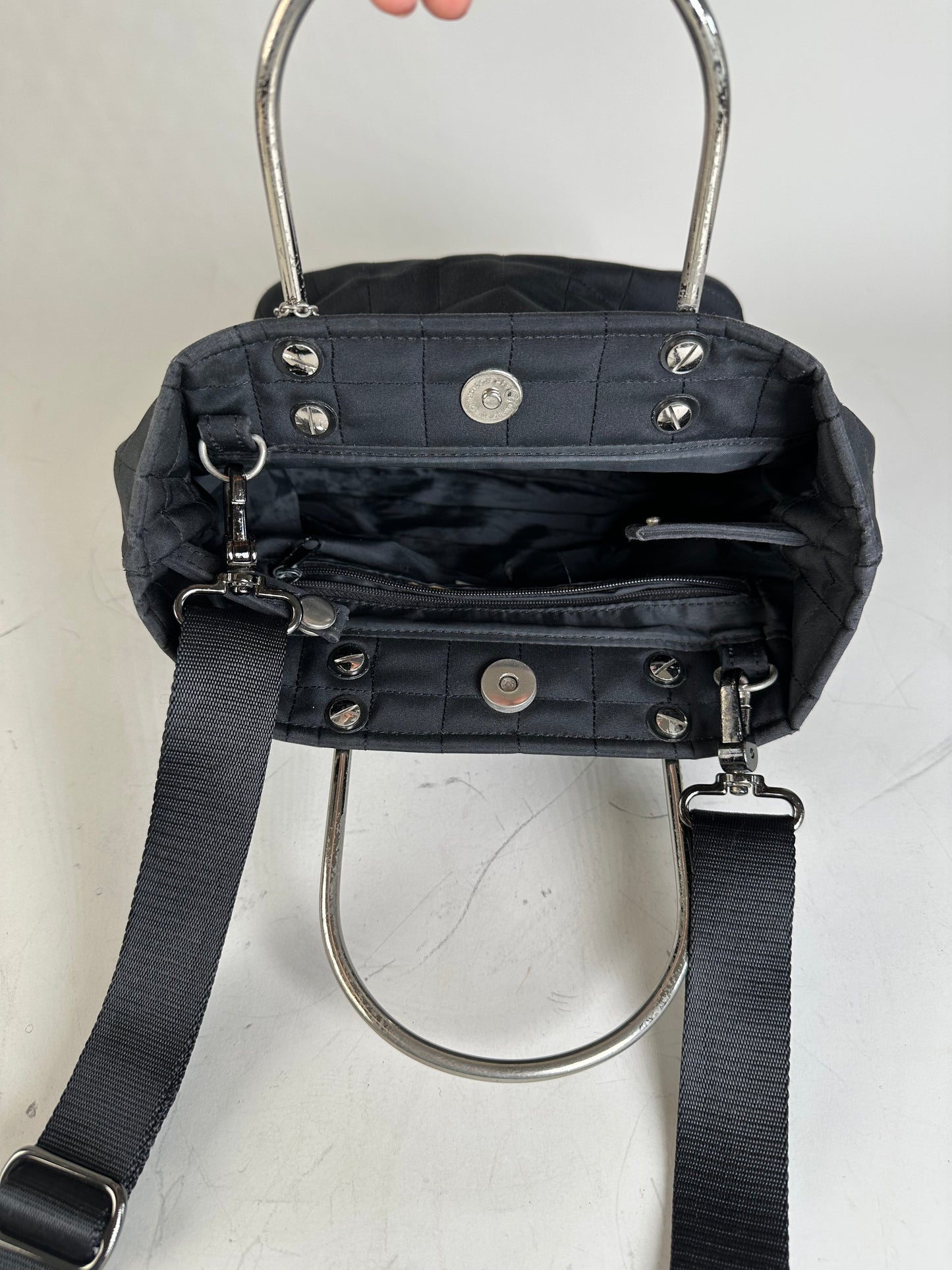 Vintage Courreges Chain Shoulder Bag Black Nylon Silver
