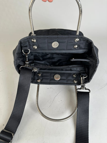 Vintage Courreges Chain Shoulder Bag Black Nylon Silver