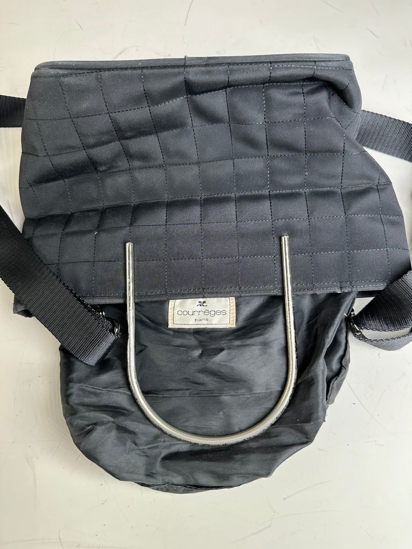 Vintage Courreges Chain Shoulder Bag Black Nylon Silver