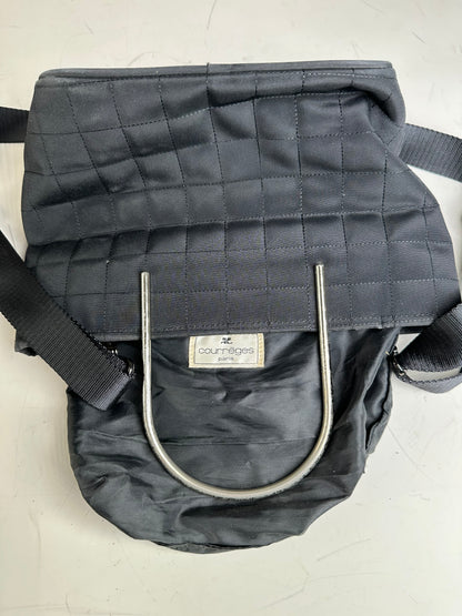 Vintage Courreges Chain Shoulder Bag Black Nylon Silver