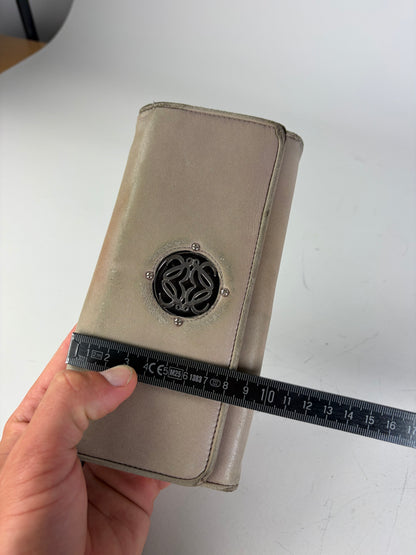Vintage Loewe Leather Long Wallet Beige Brown Silver