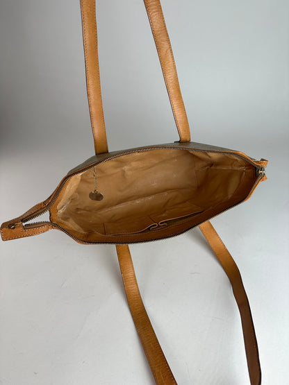 Vintage Celine Paris Monogram Leather Handbag Beige Brown