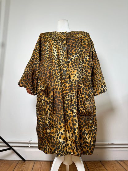 Vintage Givenchy Silk Blend Leopard Print Coat Yellow Brown L