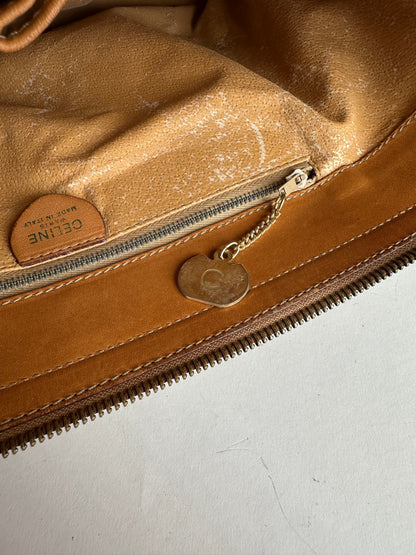 Vintage Celine Paris Monogram Leather Handbag Beige Brown