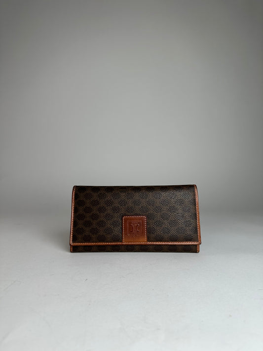 Vintage Celine Paris Monogram Long Leather Wallet Brown