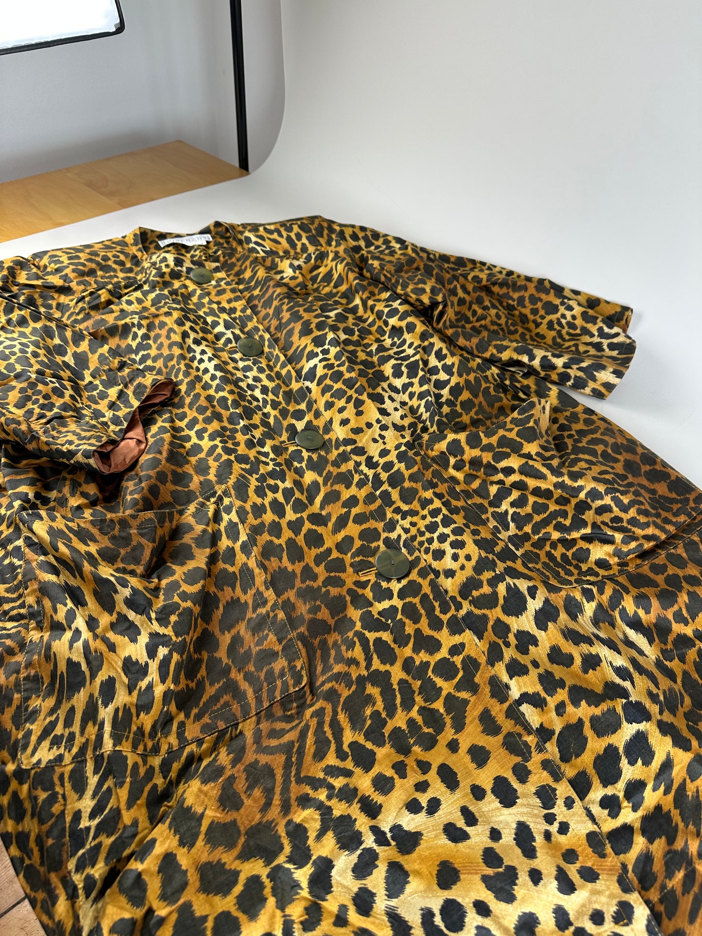Vintage Givenchy Silk Blend Leopard Print Coat Yellow Brown L