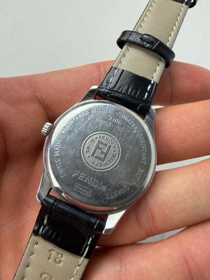 Vintage Fendi Stainless Steel Leather Strap Watch Silver Black