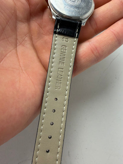 Vintage Fendi Stainless Steel Leather Strap Watch Silver Black