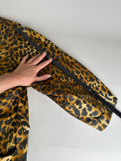 Vintage Givenchy Silk Blend Leopard Print Coat Yellow Brown L
