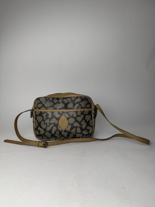 Vintage Yves Saint Laurent Stone Emblossed Leather Shoulder Bag Grey Black Brown