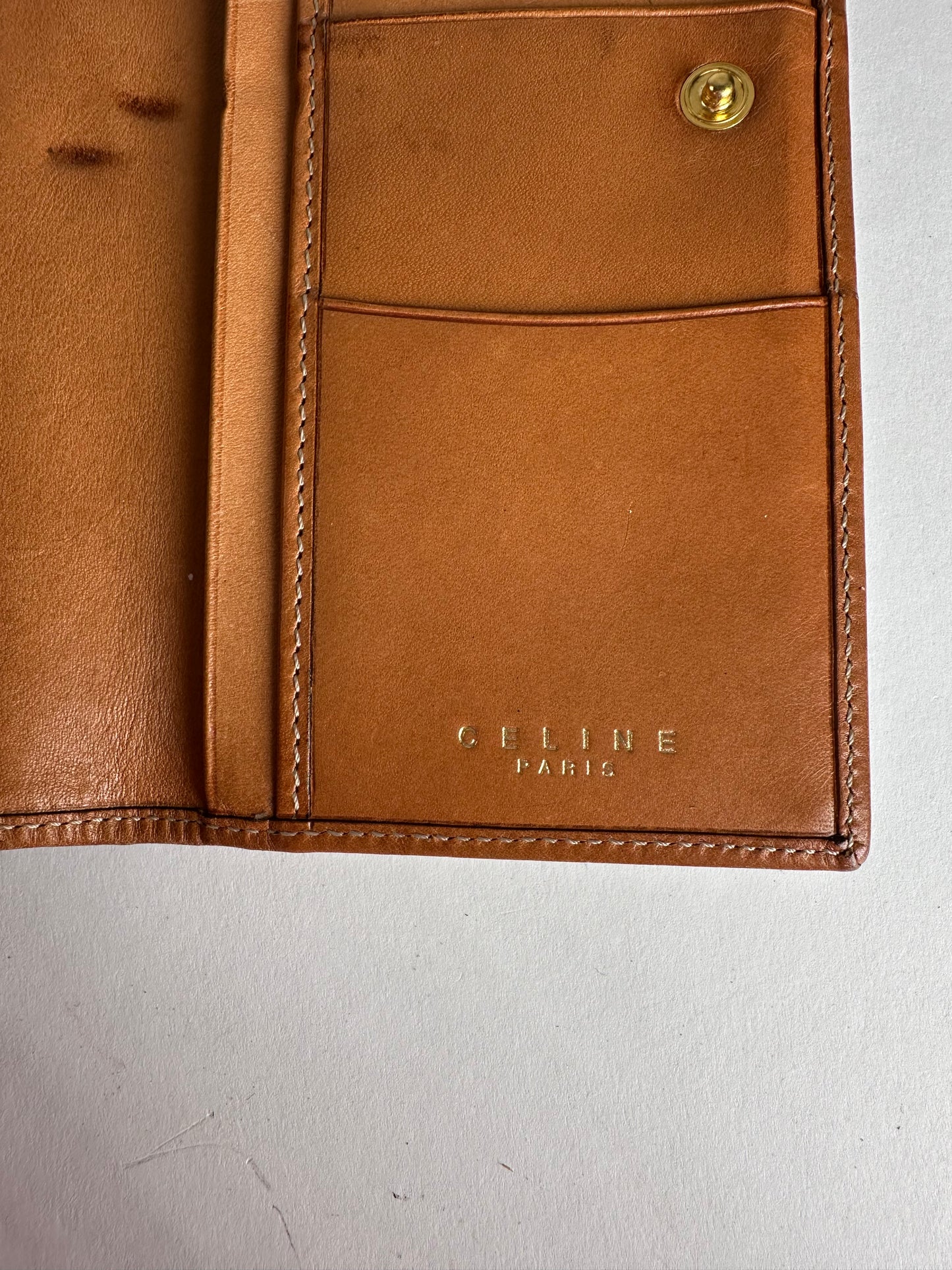 Vintage Celine Paris Monogram Long Leather Wallet Brown