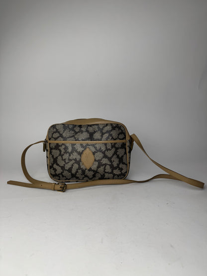 Vintage Yves Saint Laurent Stone Emblossed Leather Shoulder Bag Grey Black Brown